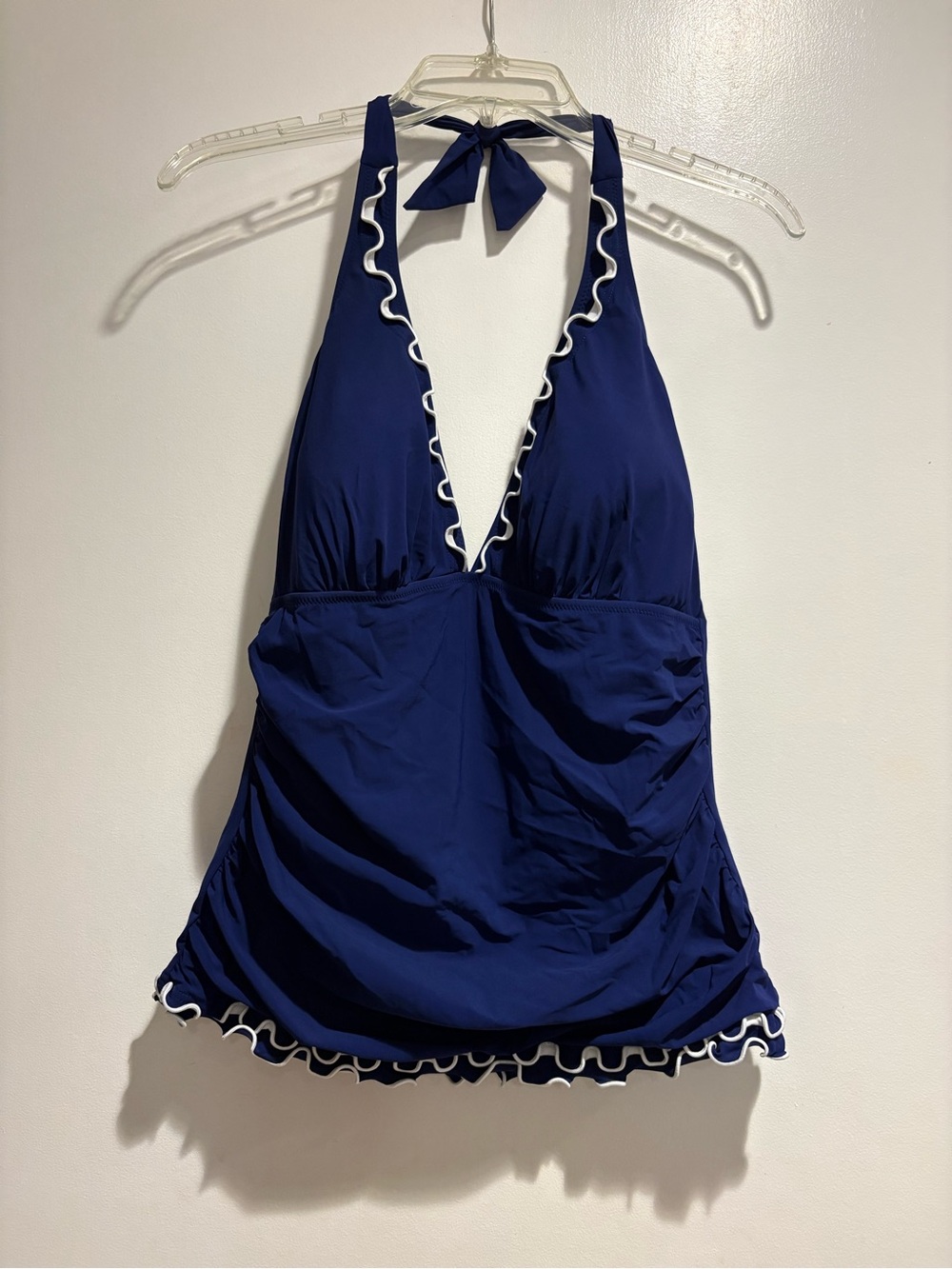 Navy Halter Ruffle Trim Profile by Gottex size 16 Swim Tankini Top